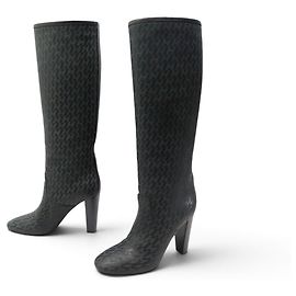 Hermès BOTAS DE TACÓN HERMES H PERFORE CAVALIERES 37 EN CUERO NEGRO
