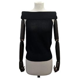 Hermès NUEVO TOP HERMES SEDA NEGRO CUELLO ALTO BARDOT S 36 BLACK SILK SUMMER TOP