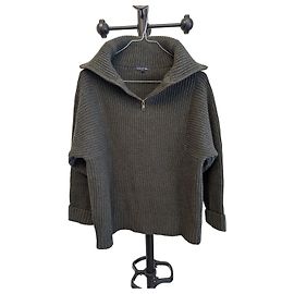 Soeur Dark Green Wool Half-Zip Trucker Sweater