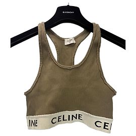 Céline Celine Ribbed Cotton Blend Sports Bra Top