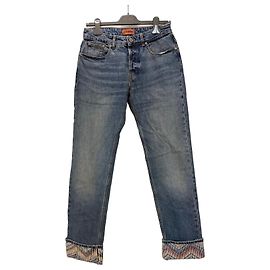 Missoni Women's Blue Denim Jeans with Multicolor Zigzag Pockets and Cuffs