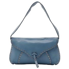 Autre Marque Bolsa de ombro em couro azul com tachas