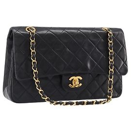Borsa a tracolla CHANEL Chain Matelasse 25 in pelle d'agnello nera e oro CC Auth 200477SAM