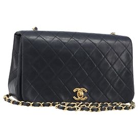 CHANEL Chain Matelasse Schultertasche aus Lammleder Schwarz Gold CC Auth 200435V