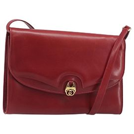 GUCCI Interlocking G Schultertasche aus Leder Rot Gold 121546 Auth 202982