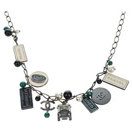 CHANEL Necklace metal Black CC Auth 198872M