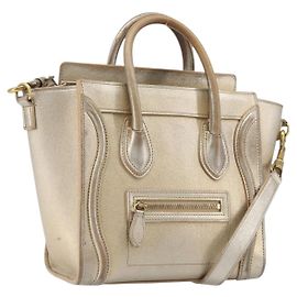 Céline CELINE Luggage Nano Shopper Hand Bag Leather 2way Gold Auth 202288A