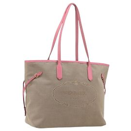 Saco Tote PRADA em jacquard de lona castanho dourado Auth 200586V