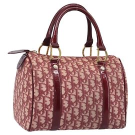 Christian Dior Trotter Canvas Boston Bag PVC Rot Gold Auth 202981