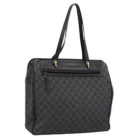 GUCCI GG Canvas Tote Bag Black Gold 92731 Auth 202890A
