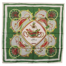 Hermès Pañuelo HERMES Carre 90 Seda Verde Auth 199724M