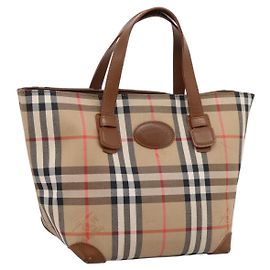 Sac à main Burberrys Nova Check Canvas Beige Gold Auth 202669