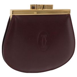Portamonete CARTIER Must Line in pelle Bordeaux Gold Auth 203332V