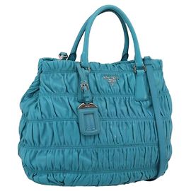 Bolsa PRADA Matelassé Nylon 2way Turquoise Blue Silver Auth 202888V