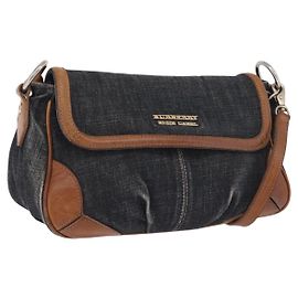 BURBERRY Blue Label Schultertasche Denim Navy Gold Auth 202980