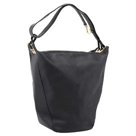 Bolsa de Ombro BALLY em Couro Preto e Dourado Auth ka6077A