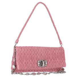 Miu Miu Matelassé Schultertasche Leder 2way Pink Silber Auth ka6075M