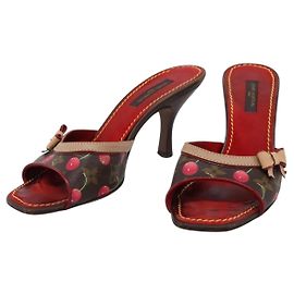 LOUIS VUITTON Monogram Cherry Mule Sandals 36 Marron LV Auth 202717