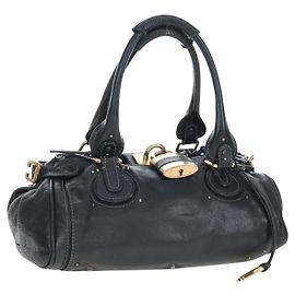 Chloé Bolso de mano Chloe Paddington de cuero negro oro plata Auth 200455V