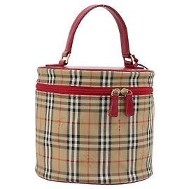 Bolsa de Mão Vanity Burberrys Nova Check Canvas Bege Gold Auth 200484A