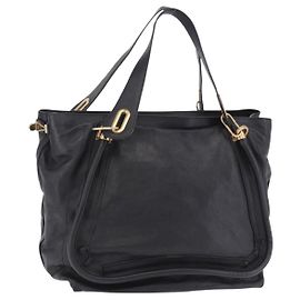 Chloé Sac à main Chloe Paraty en cuir noir et doré Auth ka6106