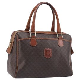 Céline Borsa Boston CELINE Macadam Canvas PVC Leather Brown Gold Auth 200674