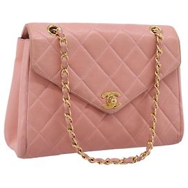 Borsa a tracolla CHANEL Matelasse con catena in pelle d'agnello Pink Gold CC Auth 203333V