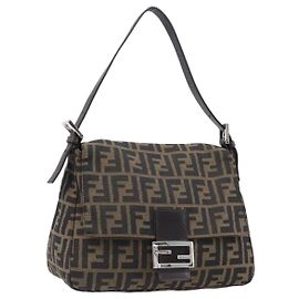 Borsa a Tracolla FENDI Zucca Canvas Mamma Baguette Nero Marrone Auth 200696V