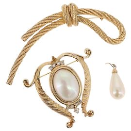 Spilla Christian Dior metallo Set da 2 Tono Oro Auth SW2814