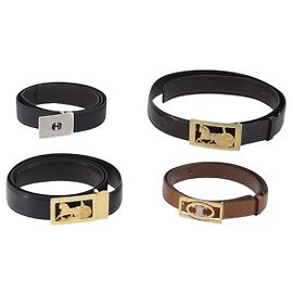 Céline CELINE Belt Leather 5 Set Brown Gold Tone Silver Auth BA15477