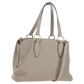 Saco Tote Miu Miu em couro 2way Bege Gold Auth 200436M
