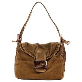 Bolsa Baguette Fendi Zucca em veludo cotelê castanho