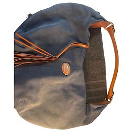 Autre Marque Giordano Frangipani blaue Wildleder-Schultertasche mit Lederdetails