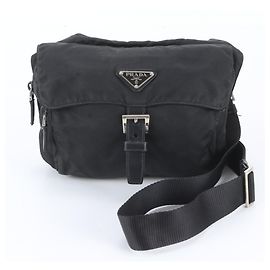 Borsa a tracolla in pelle e nylon Tessuto con logo triangolare Prada