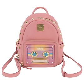 MCM Cassette Leder-Rucksack Schultertasche mit Nieten