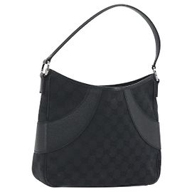 GUCCI Bolso de Hombro de Lona GG Negro Plata 113012