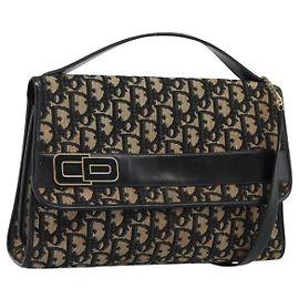 Christian Dior Trotter Canvas Shoulder Bag 2way Navy Gold
