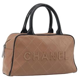 CHANEL Handtasche aus Kaviarleder Braun Silver CC