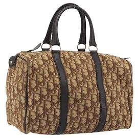 Christian Dior Trotter Canvas Boston Bag Beige Gold