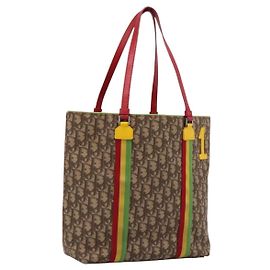 Christian Dior Trotter Canvas Tote Bag PVC Beige Silver