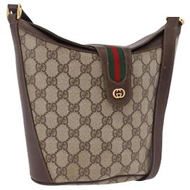 GUCCI GG Supreme Web Sherry Line Bag PVC Beige Gold 904 02 081