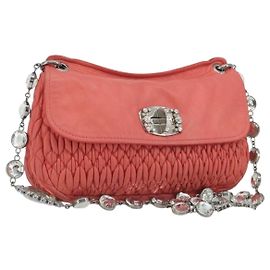 Miu Miu Matelasse Chain Shoulder Bag Leather Pink Silver