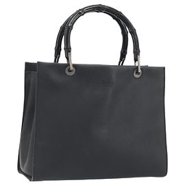 GUCCI Bolsa Tote Bamboo Couro 2way Preta Prata 002 1016
