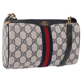 GUCCI GG Supreme Sherry Line Shoulder Bag PVC Navy Gold 89 02 018