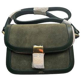 Apc A.P.C. Sac à bandoulière en velours côtelé vert et cuir