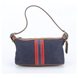 Bolso de hombro Coach de cuero y lona a rayas
