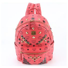 MCM Visetos Leder-Rucksack/Schultertasche mit Nieten