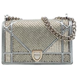 Autre Marque Dior Silver Small Calfskin Diorama Crystal Embellished Flap