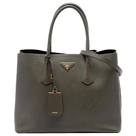 Prada Borsa Double Satchel Grande in Pelle Saffiano Verde