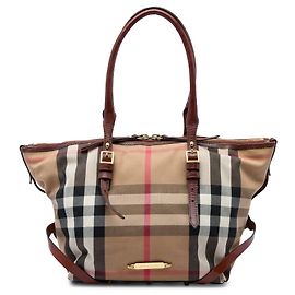 Borsa Tote Burberry Brown Small House Check Canvas Bridle Salisbury